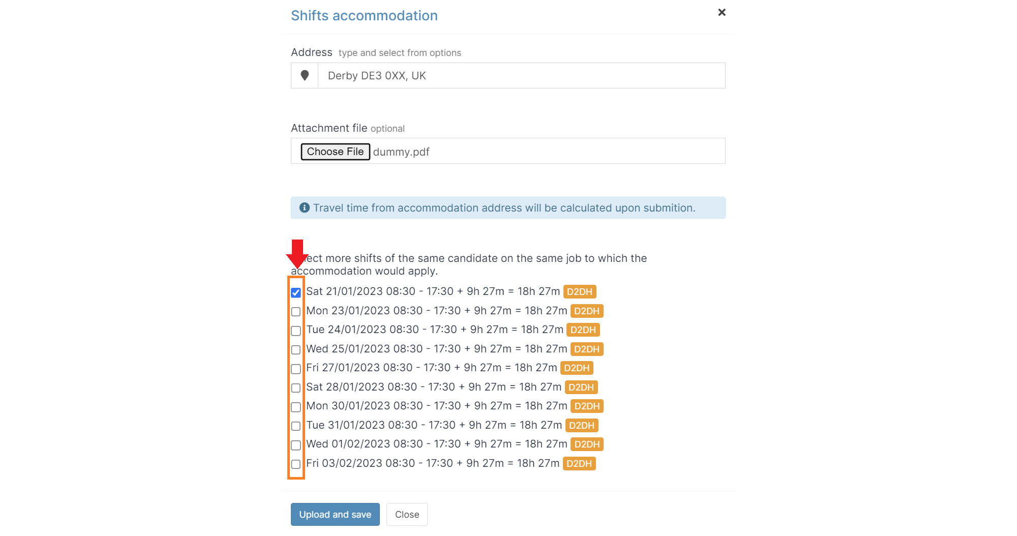 Select shifts to apply accommodation to