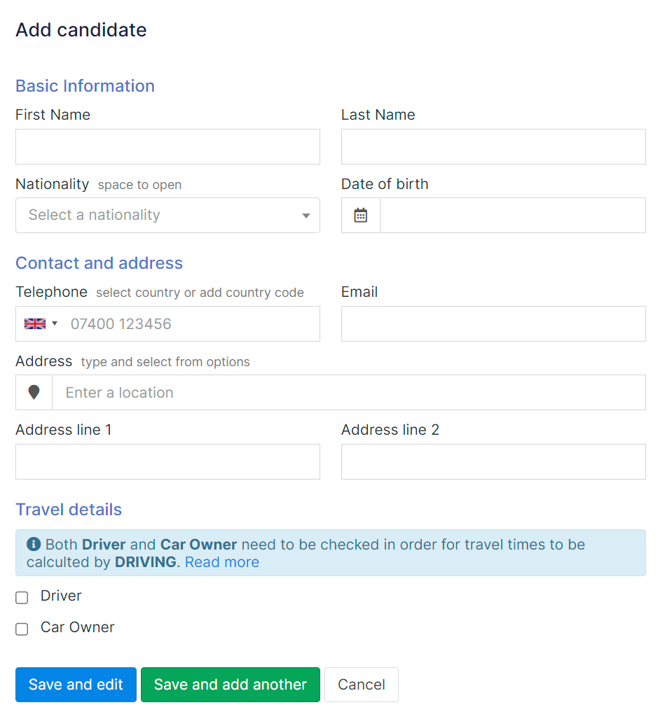 Add candidate form