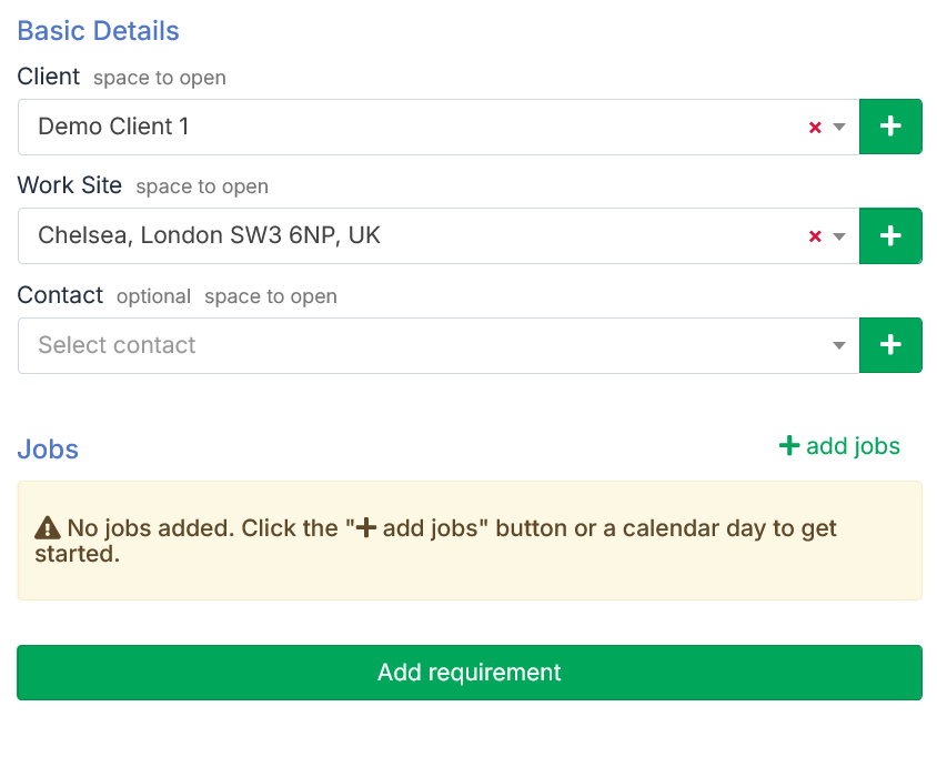 Schedule a requirement - step 1