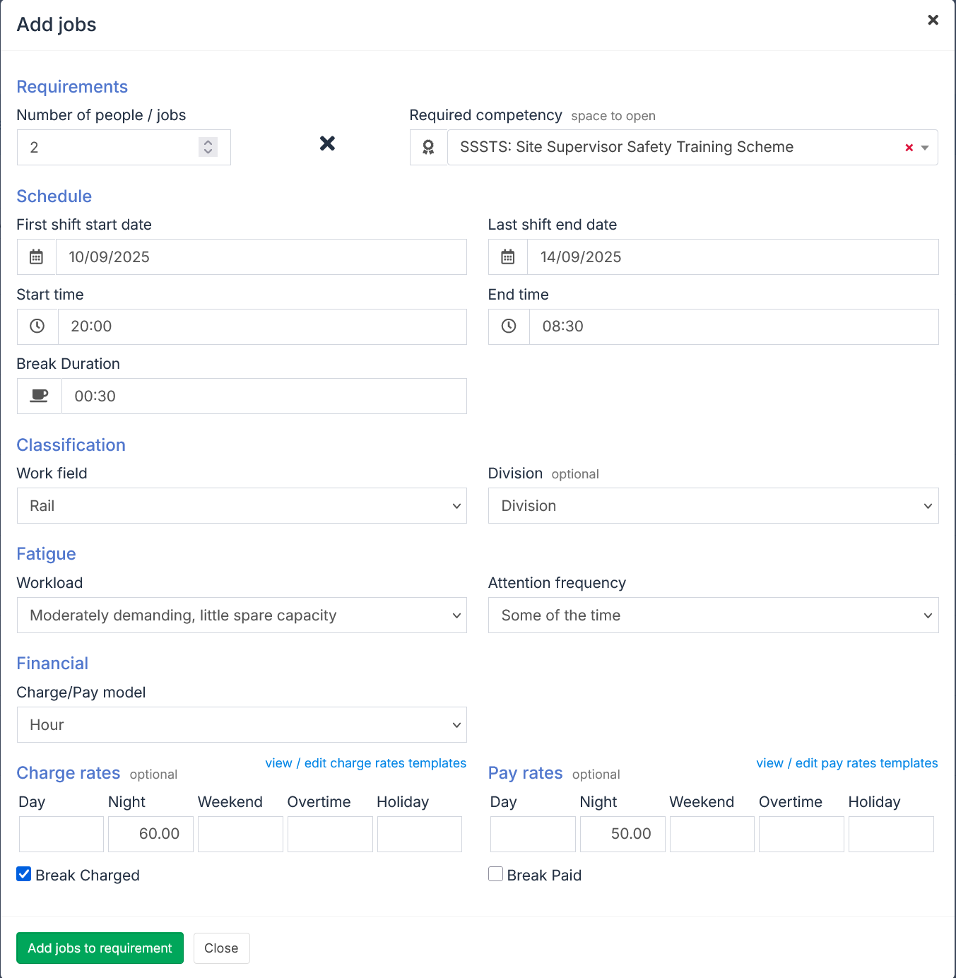 Schedule a requirement - step 2