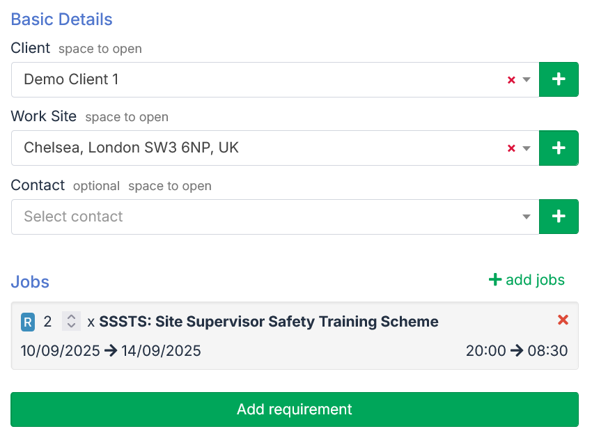 Schedule a requirement - step 3